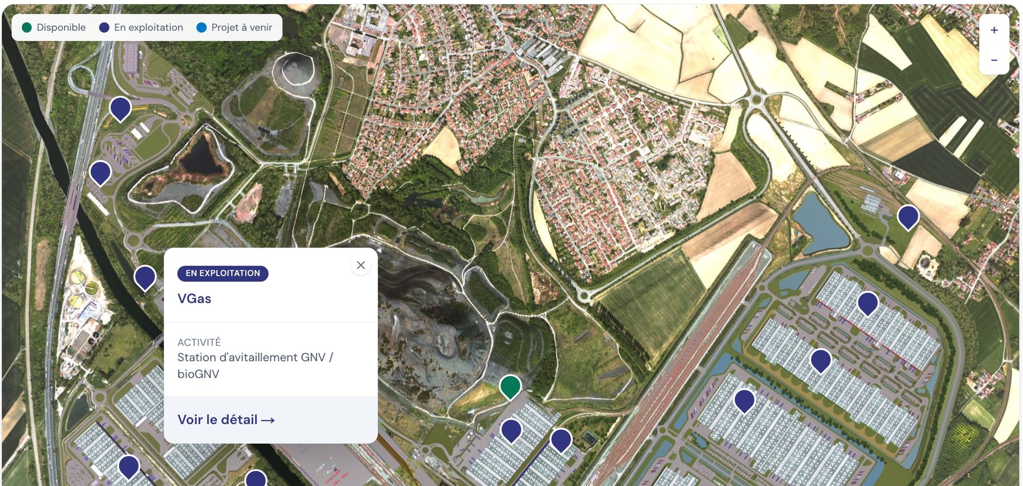 Interactive satellite view of the Delta 3 site with markers on the buildings