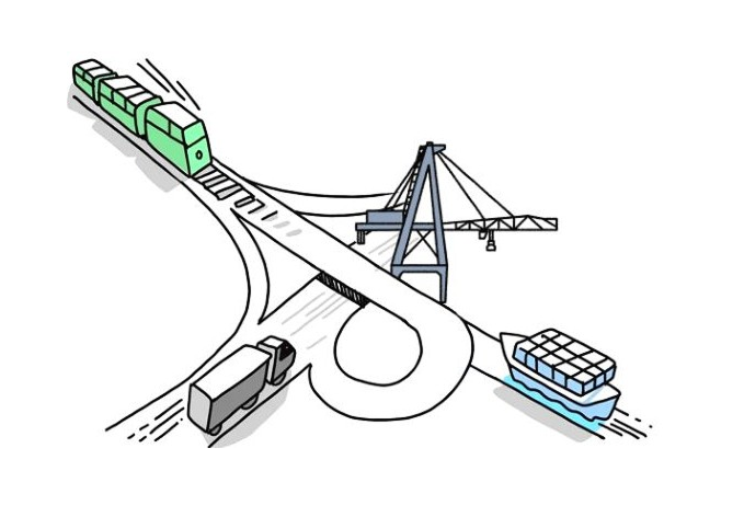 Voies ferrées du terminal de transport combiné avec wagons